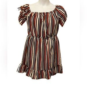 Bowtie sleeve short sleeved vertical stripes mini dress